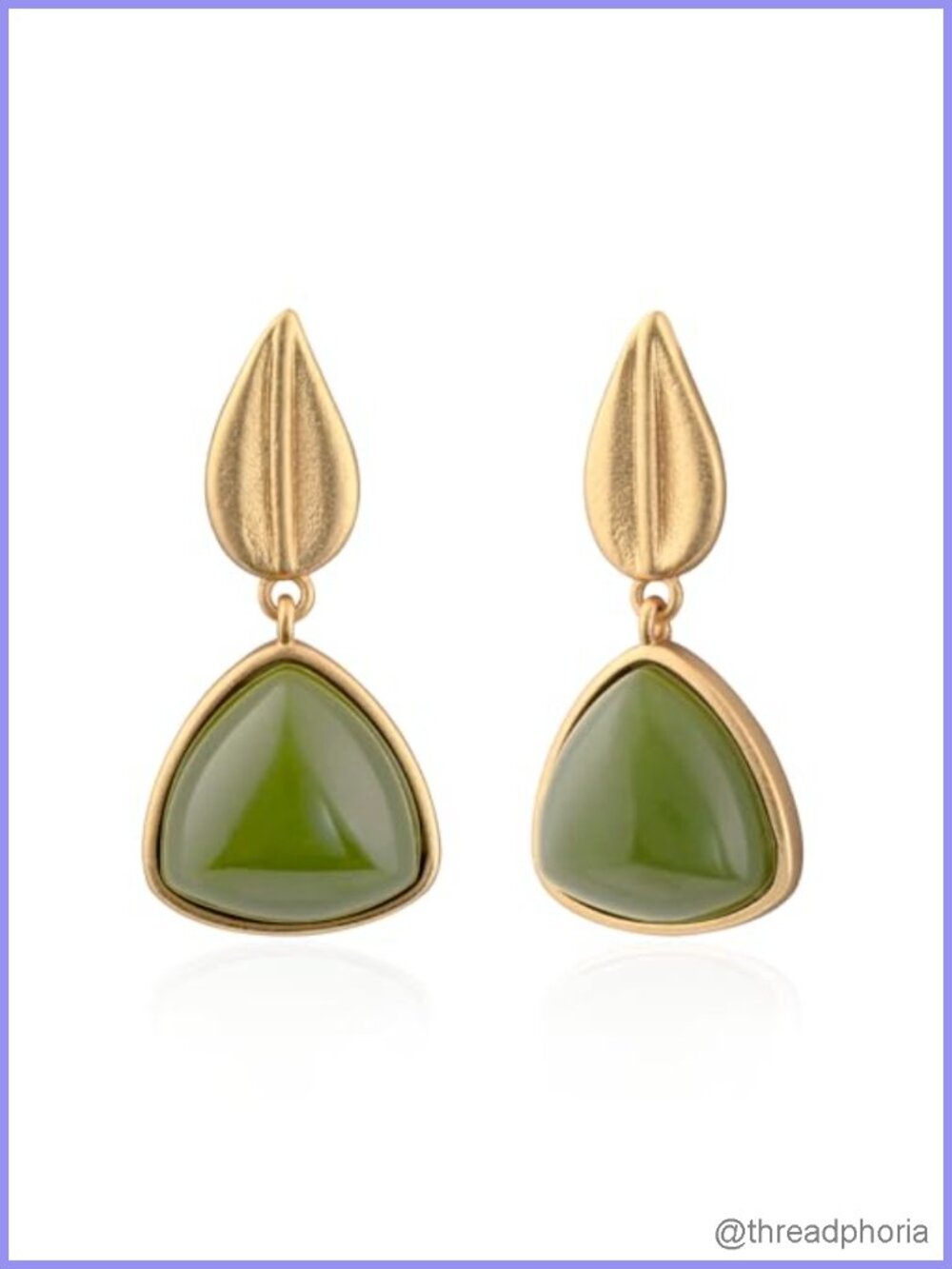 14k Gold Plated 925 Sterling Silver Post Natural Green Jade Dangle Earrings